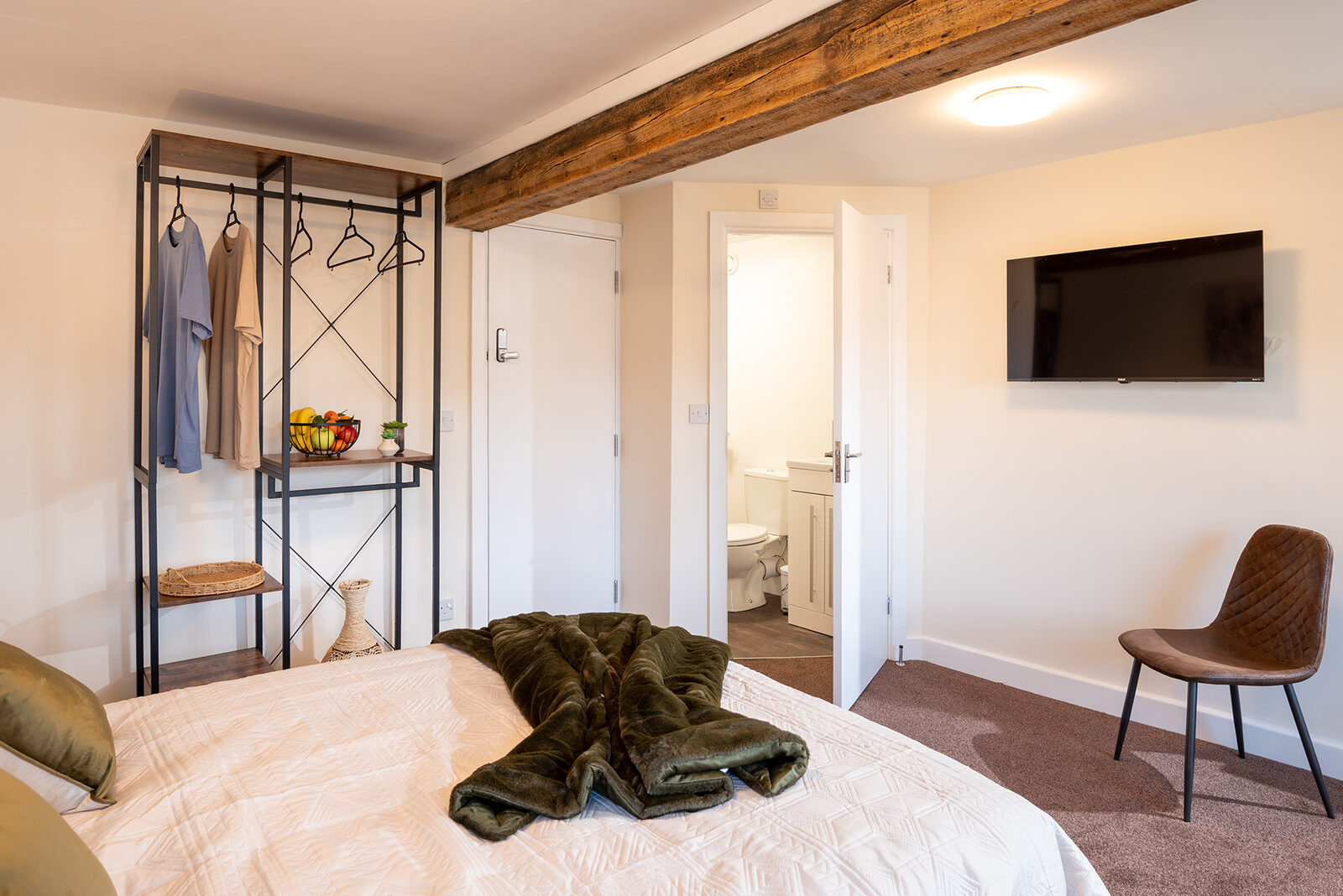 One of our ensuite double bedrooms, made up and ready to move into