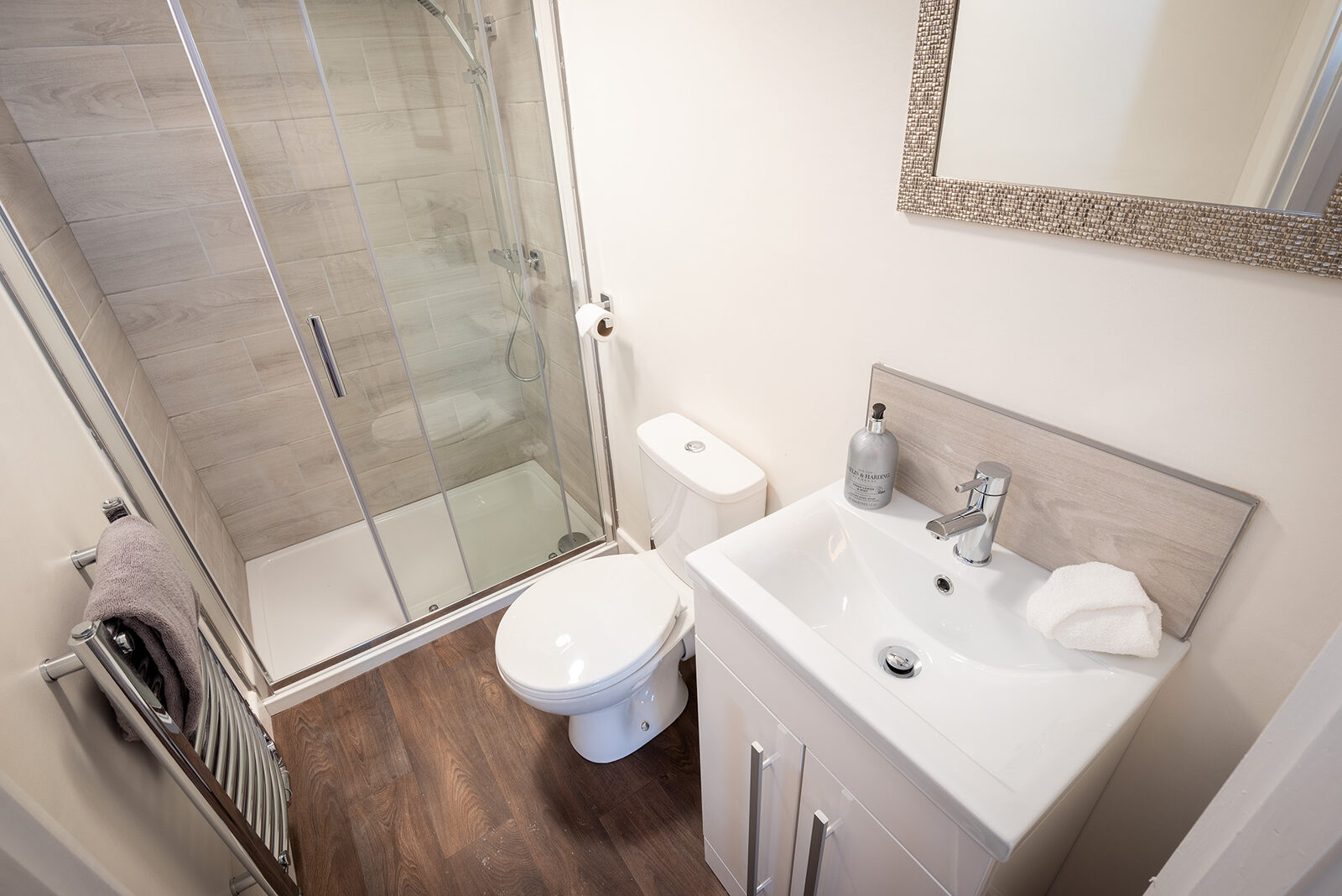 Walk-in shower in one of our ensuite rooms